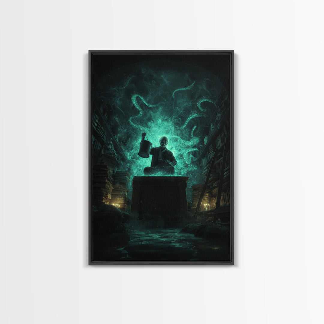 The Dreamwell Beneath Miskatonic, Vertical Wall Art, Dark Fantasy Wall Art, Canvas Print, Halloween Wall Decor, Gothic Home Decor