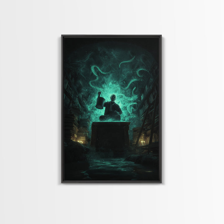 The Dreamwell Beneath Miskatonic, Vertical Wall Art, Dark Fantasy Wall Art, Canvas Print, Halloween Wall Decor, Gothic Home Decor
