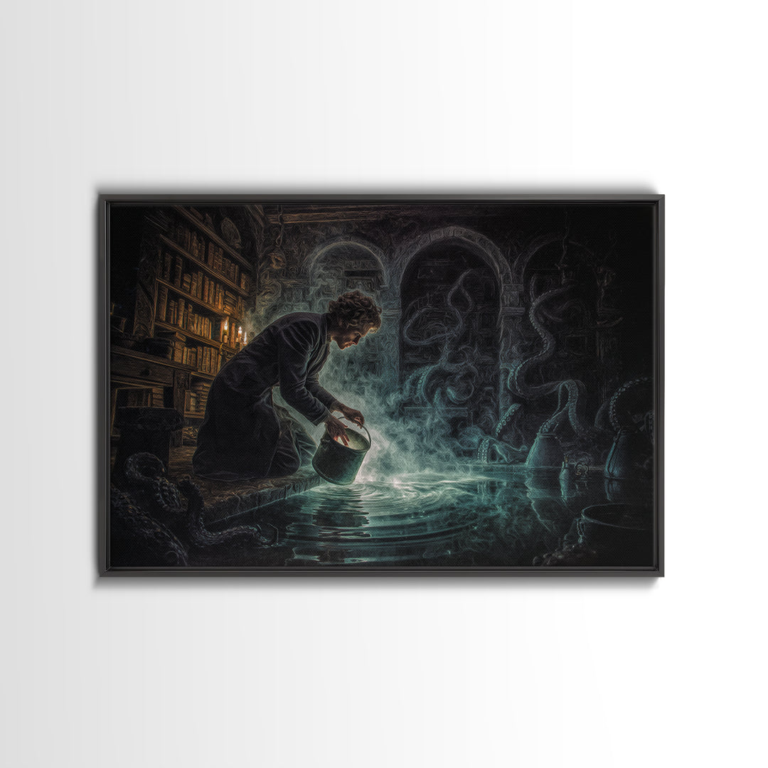 The Dreamwell Beneath Miskatonic, Landscape Wall Art, Dark Fantasy Wall Art, Canvas Print, Halloween Wall Decor, Gothic Home Decor