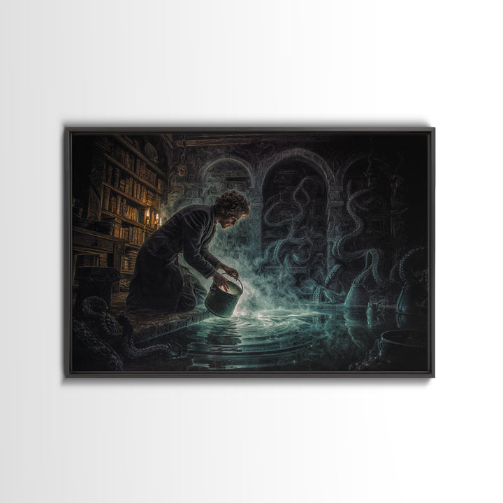 The Dreamwell Beneath Miskatonic, Landscape Wall Art, Dark Fantasy Wall Art, Canvas Print, Halloween Wall Decor, Gothic Home Decor