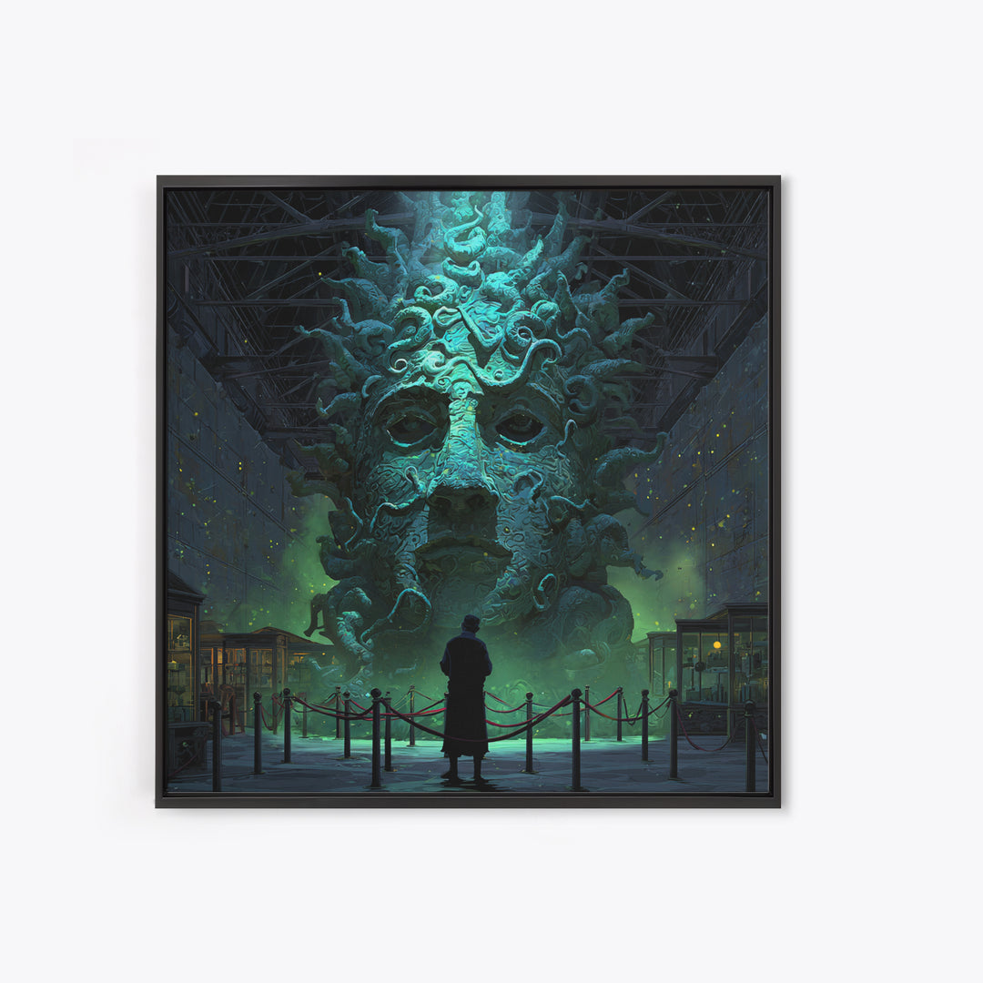 The Custodian Of The Whispering Idol, Square Wall Art, Macabre Wall Art, Framed Canvas Print, Halloween Wall Decor, Gothic Home Decor