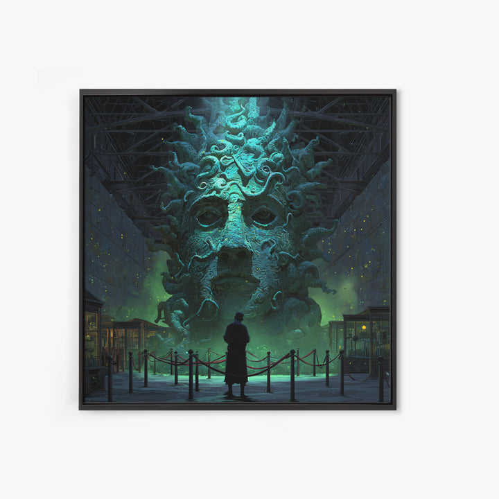 The Custodian Of The Whispering Idol, Square Wall Art, Macabre Wall Art, Framed Canvas Print, Halloween Wall Decor, Gothic Home Decor
