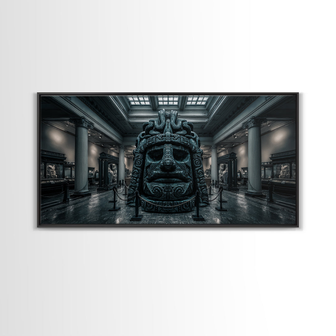 The Custodian Of The Whispering Idol, Wide Panoramic Art, Eldritch Gothic Decor, Framed Canvas Print, Halloween Wall Decor, Macabre Wall Art