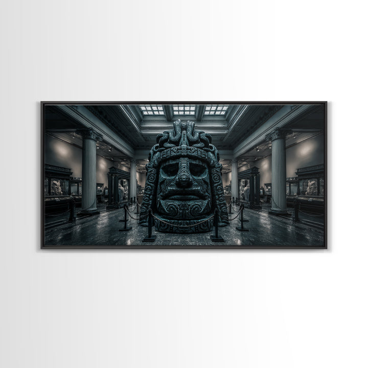 The Custodian Of The Whispering Idol, Wide Panoramic Art, Eldritch Gothic Decor, Framed Canvas Print, Halloween Wall Decor, Macabre Wall Art