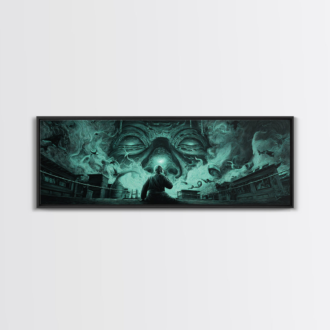 The Custodian Of The Whispering Idol, Extra Wide Wall Art, Dark Fantasy Wall Art, Canvas Print, Halloween Wall Decor, Gothic Home Decor
