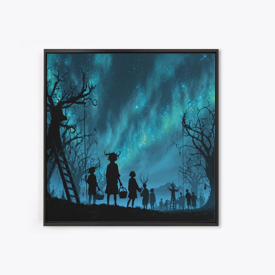 The Children Of The Star Orchard, Square Wall Art, Eldritch Gothic Decor, Framed Canvas Print, Halloween Wall Decor, Gothic Home Decor