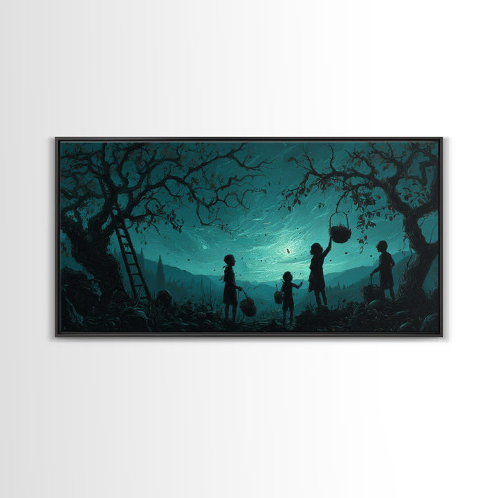 The Children Of The Star Orchard, Wide Panoramic Art, Cosmic Horror Wall Art, Framed Canvas Print, Halloween Wall Decor, Gothic Home Decor