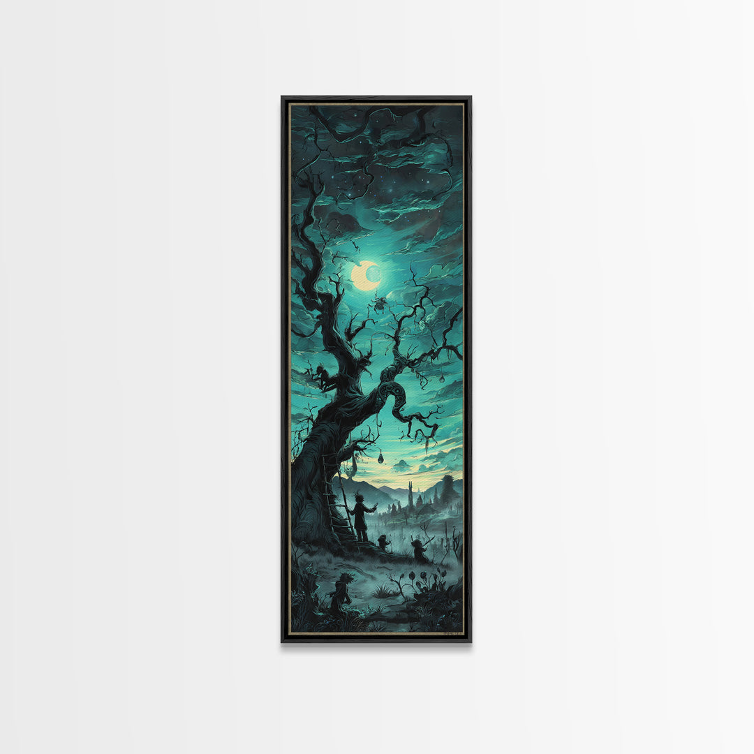The Children Of The Star Orchard, Tall Narrow Wall Art, Lovecraftian Horror Art, Framed Canvas Print, Halloween Wall Decor