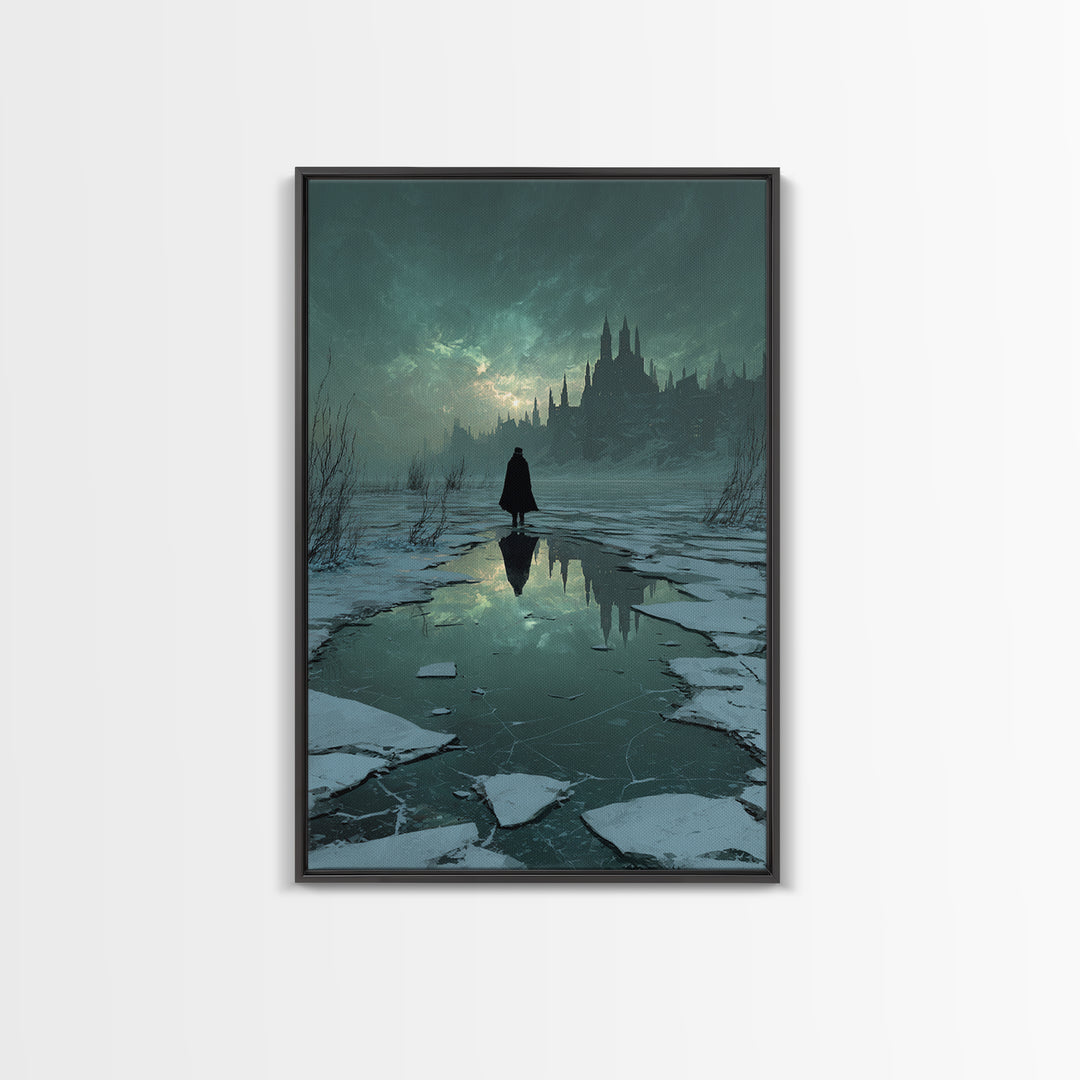The Frost Beyond Carcosa, Vertical Wall Art, Eldritch Gothic Decor, Framed Canvas Print, Halloween Wall Decor, Gothic Home Decor