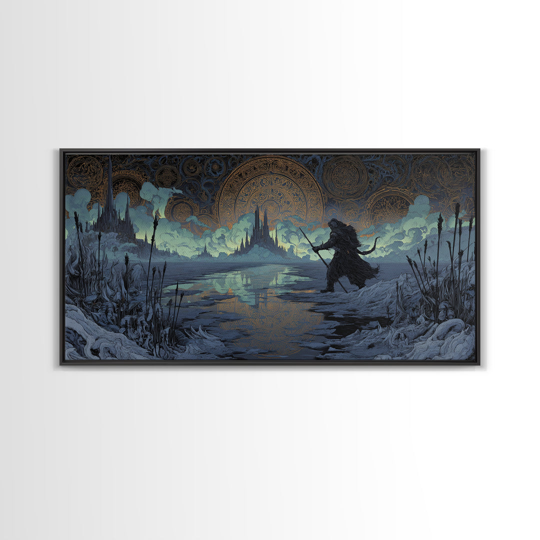 The Frost Beyond Carcosa, Wide Panoramic Art, Gothic Horror Wall Art, Framed Canvas Print, Halloween Wall Decor, Gothic Home Decor
