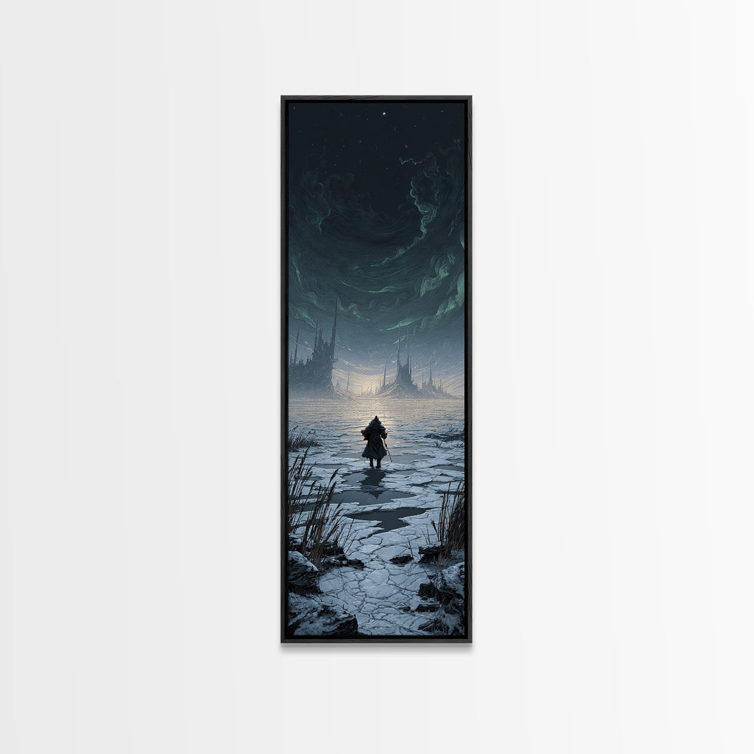 The Frost Beyond Carcosa, Tall Narrow Wall Art, Gothic Horror Wall Art, Framed Canvas Print, Halloween Wall Decor, Gothic Home Decor