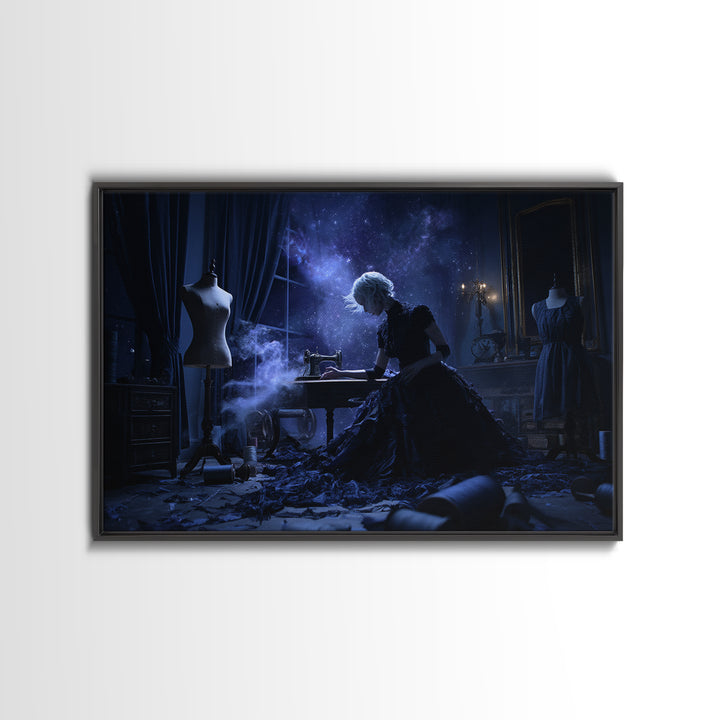 The Seamstress Of Living Nebulae, Landscape Wall Art, Dark Halloween Decor, Framed Canvas Print, Halloween Wall Decor, Gothic Home Decor