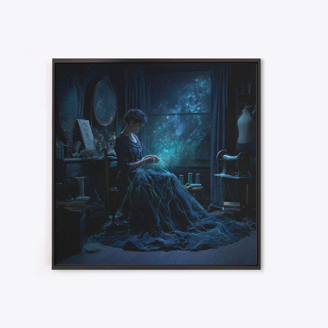 The Seamstress Of Living Nebulae, Square Wall Art, Macabre Wall Art, Framed Canvas Print, Halloween Wall Decor, Gothic Home Decor