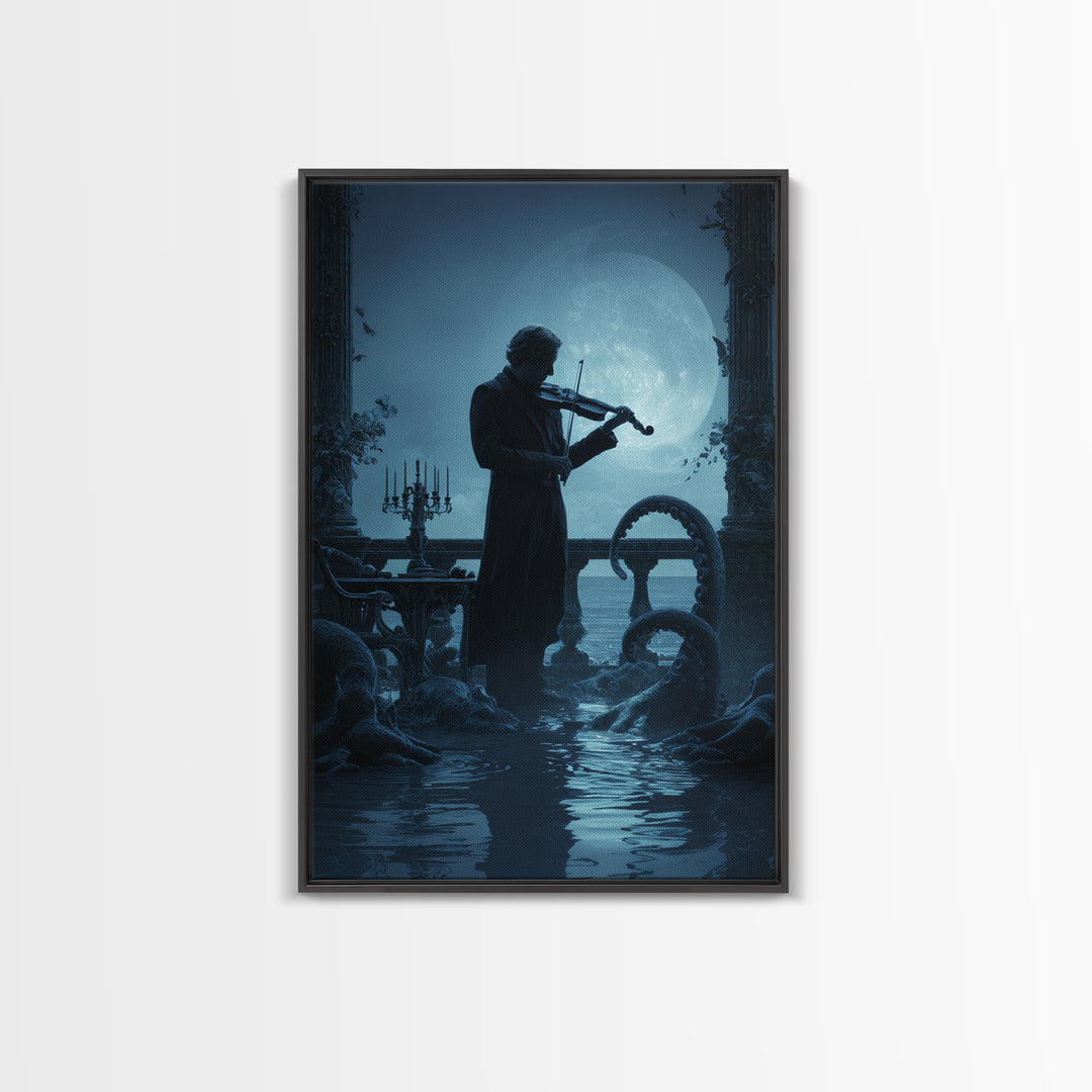 The Violinist Of The Drowned Moon, Vertical Wall Art, Macabre Wall Art, Canvas Print, Halloween Wall Decor, Gothic Home Decor