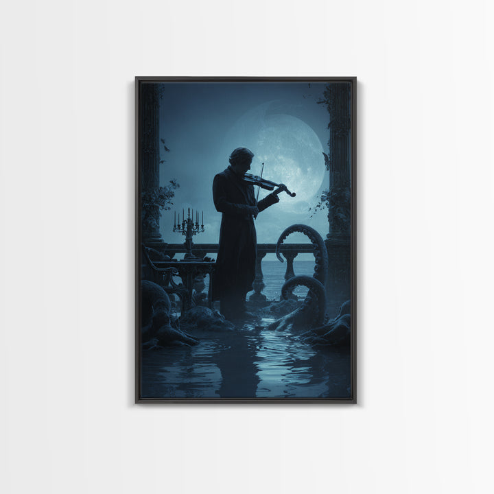 The Violinist Of The Drowned Moon, Vertical Wall Art, Macabre Wall Art, Canvas Print, Halloween Wall Decor, Gothic Home Decor