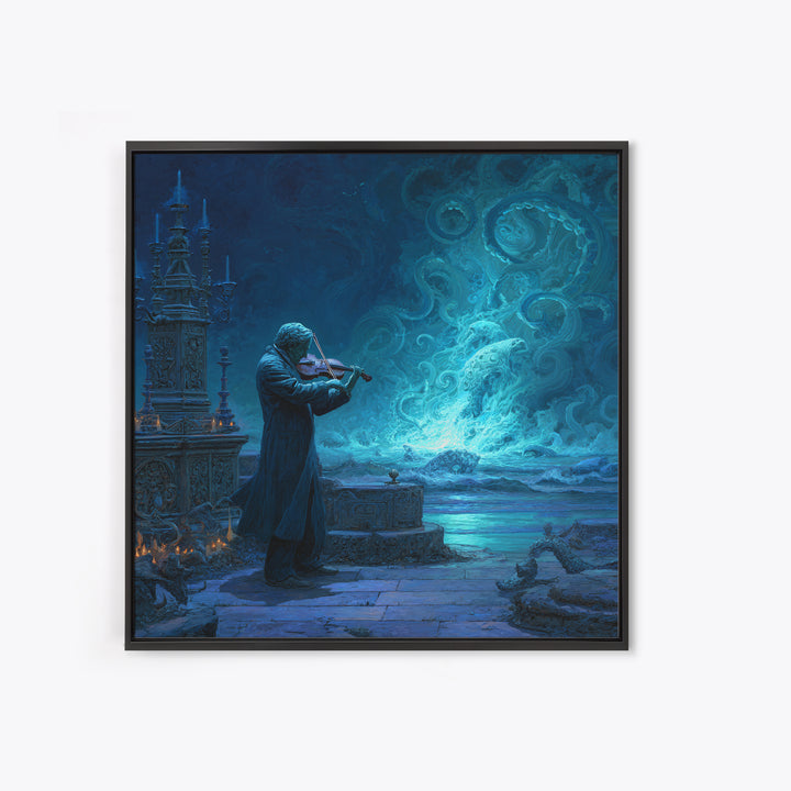 The Violinist Of The Drowned Moon, Square Wall Art, Haunted Gothic Art, Canvas Print, Halloween Wall Decor, Gothic Home Decor