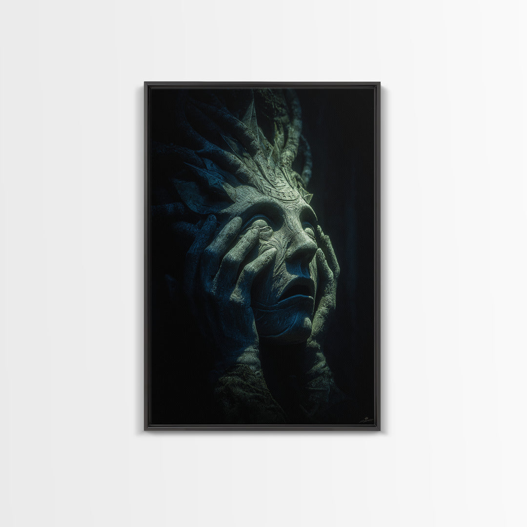 The Mask Of The Crawling God, Vertical Wall Art, Eldritch Gothic Decor, Canvas Print, Halloween Wall Decor, Gothic Home Decor