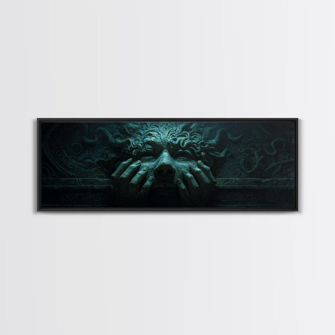 The Mask Of The Crawling God, Extra Wide Wall Art, Macabre Wall Art, Canvas Print, Halloween Wall Decor, Gothic Home Decor