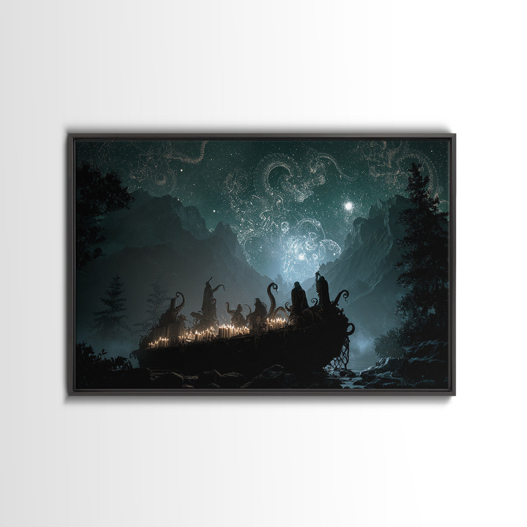 The Candelit Ark Of Forgotten Stars, Landscape Wall Art, Eldritch Gothic Decor, Canvas Print, Halloween Wall Decor, Gothic Home Decor