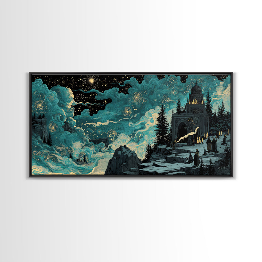 The Candelit Ark Of Forgotten Stars, Wide Panoramic Art, Haunted Gothic Art, Canvas Print, Halloween Wall Decor, Gothic Home Decor