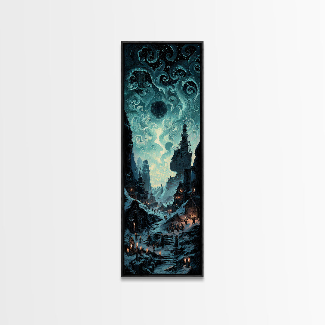 The Candelit Ark Of Forgotten Stars, Tall Narrow Wall Art, Dark Halloween Decor, Framed Canvas Print, Halloween Wall Decor