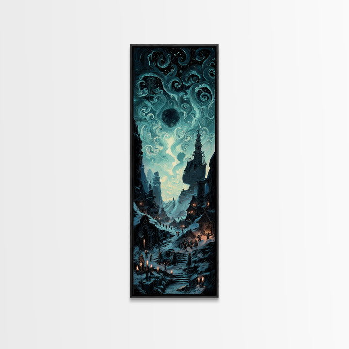 The Candelit Ark Of Forgotten Stars, Tall Narrow Wall Art, Dark Halloween Decor, Framed Canvas Print, Halloween Wall Decor