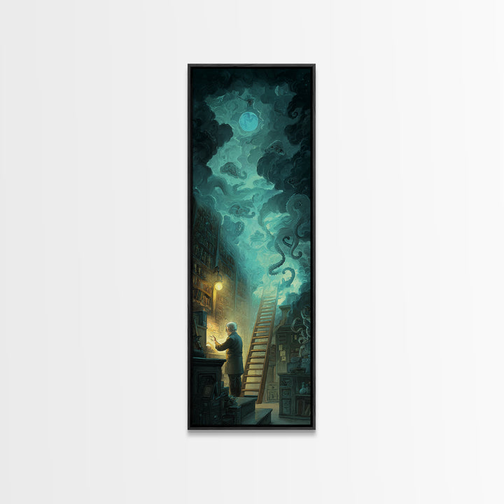 The Archivist Of Dreaming Bones, Tall Narrow Wall Art, Haunted Gothic Art, Canvas Print, Halloween Wall Decor, Gothic Home Decor