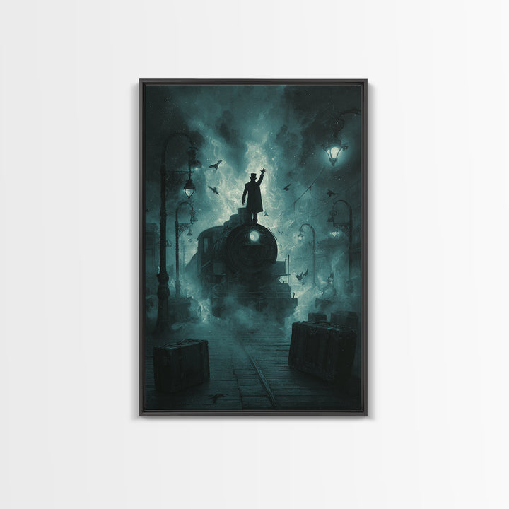 The Phantom Train To Kadath, Vertical Wall Art, Eldritch Gothic Decor, Framed Canvas Print, Halloween Wall Decor, Gothic Home Decor