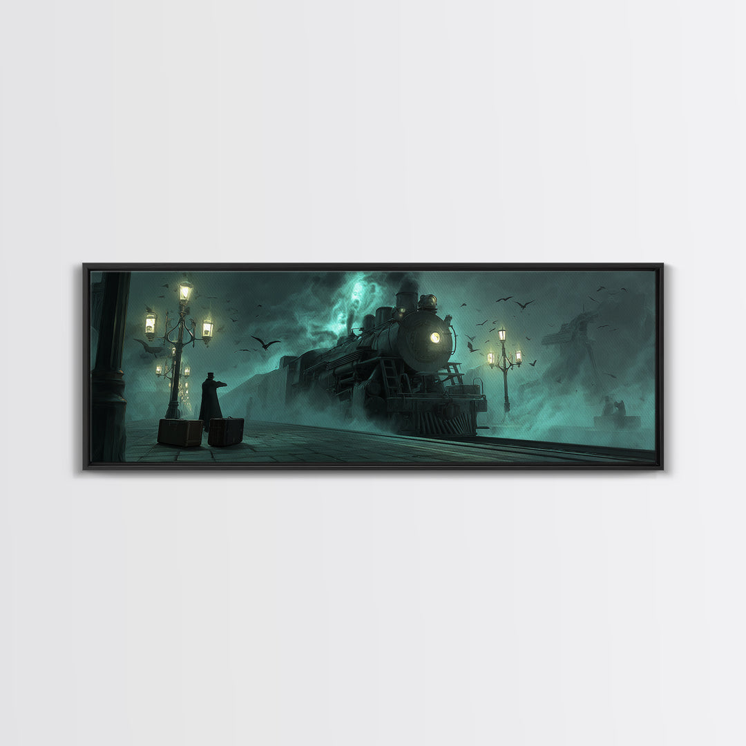 The Phantom Train To Kadath, Extra Wide Wall Art, Eldritch Gothic Decor, Canvas Print, Halloween Wall Decor, Gothic Home Decor