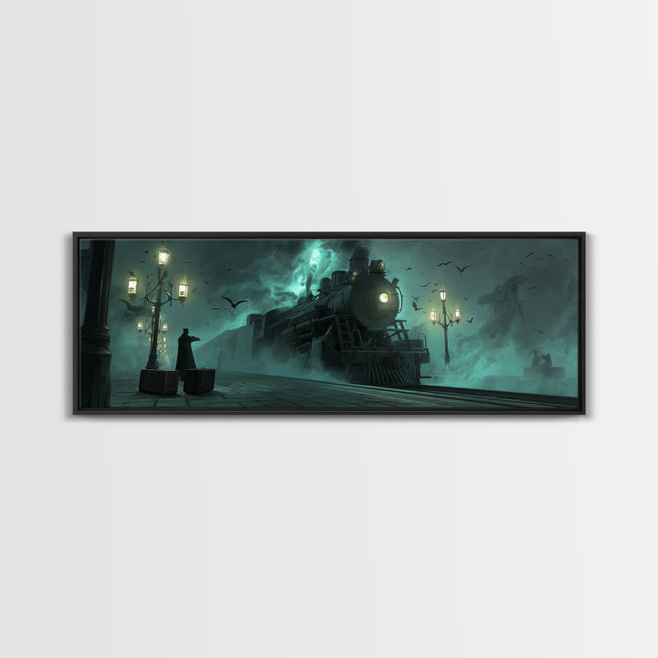 The Phantom Train To Kadath, Extra Wide Wall Art, Eldritch Gothic Decor, Canvas Print, Halloween Wall Decor, Gothic Home Decor