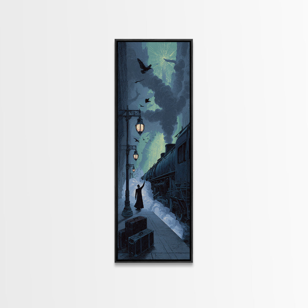 The Phantom Train To Kadath, Tall Narrow Wall Art, Haunted Gothic Art, Framed Canvas Print, Halloween Wall Decor, Gothic Home Decor