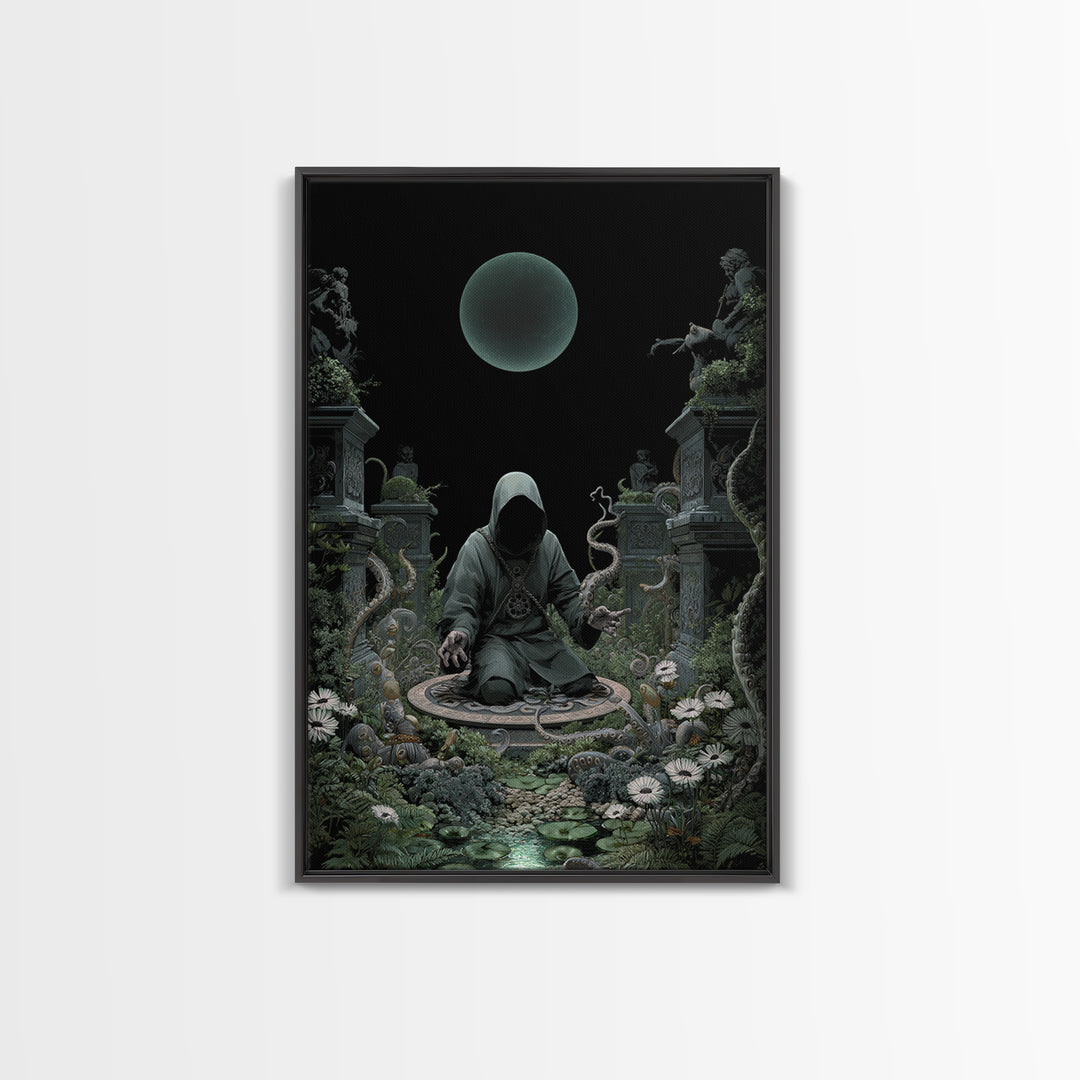 The Garden Of The Eyeless Moon, Vertical Wall Art, Dark Halloween Decor, Framed Canvas Print, Halloween Wall Decor, Gothic Home Decor