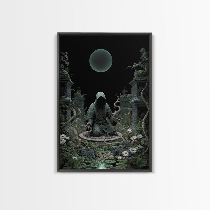 The Garden Of The Eyeless Moon, Vertical Wall Art, Dark Halloween Decor, Framed Canvas Print, Halloween Wall Decor, Gothic Home Decor