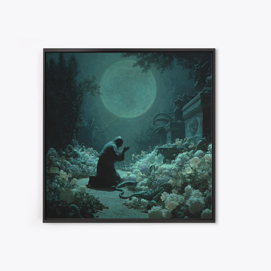 The Garden Of The Eyeless Moon, Square Wall Art, Gothic Horror Wall Art, Framed Canvas Print, Halloween Wall Decor, Gothic Home Decor