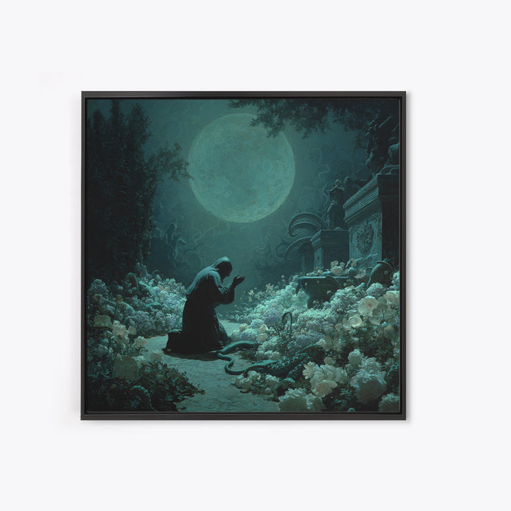 The Garden Of The Eyeless Moon, Square Wall Art, Gothic Horror Wall Art, Framed Canvas Print, Halloween Wall Decor, Gothic Home Decor