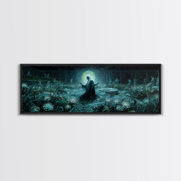 The Garden Of The Eyeless Moon, Extra Wide Wall Art, Eldritch Gothic Decor, Framed Canvas Print, Halloween Wall Decor, Gothic Home Decor