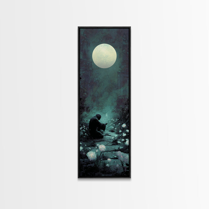 The Garden Of The Eyeless Moon, Tall Narrow Wall Art, Dark Halloween Decor, Framed Canvas Print, Halloween Wall Decor, Gothic Home Decor