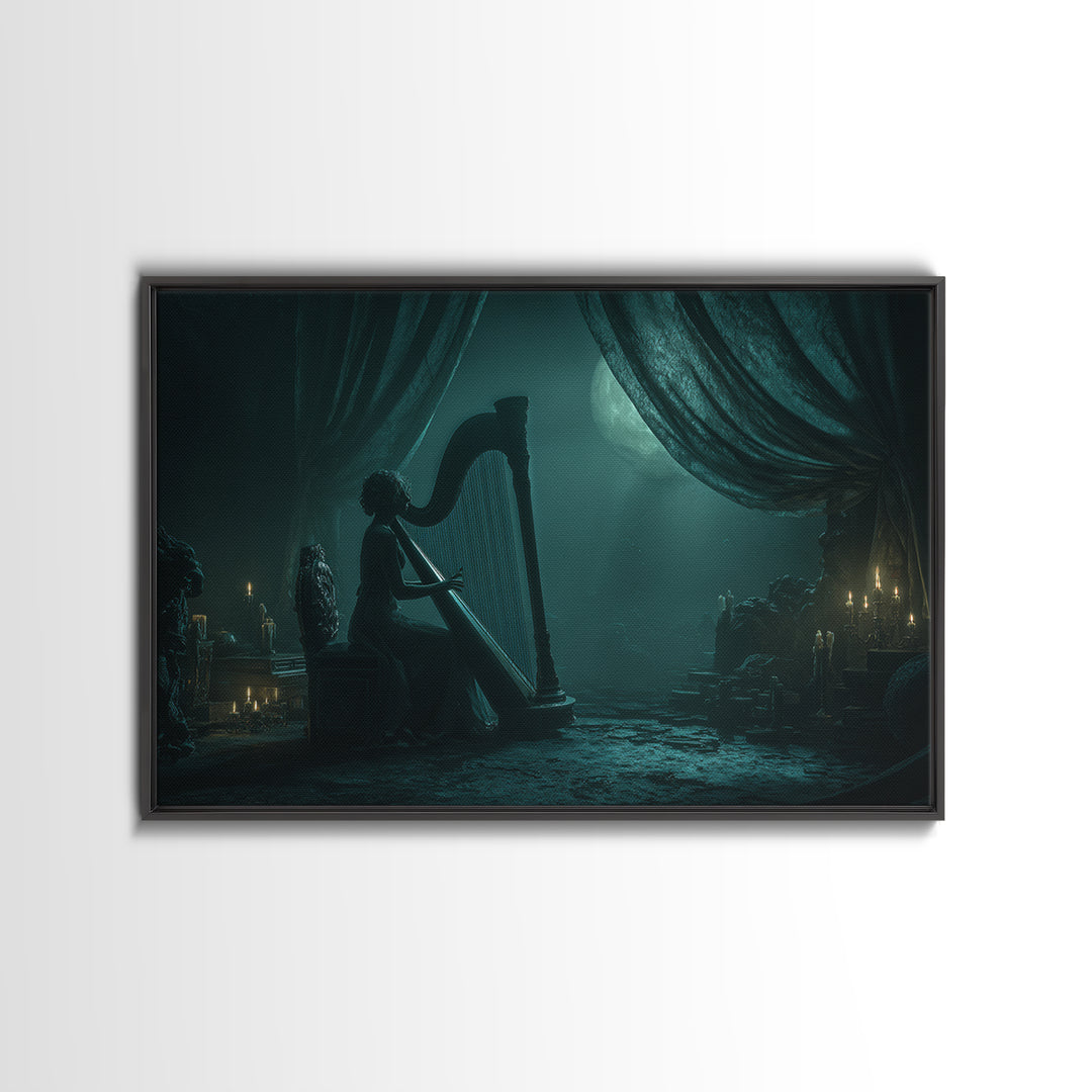 The Harpist Of Abyssal Sleep, Landscape Wall Art, Gothic Horror Wall Art, Canvas Print, Halloween Wall Decor, Gothic Home Decor