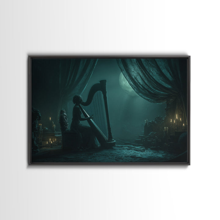 The Harpist Of Abyssal Sleep, Landscape Wall Art, Gothic Horror Wall Art, Canvas Print, Halloween Wall Decor, Gothic Home Decor