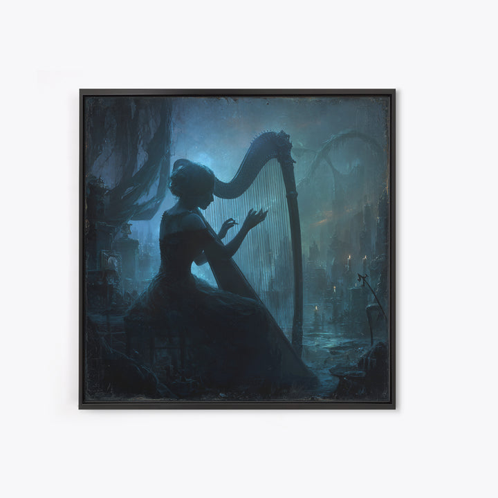 The Harpist Of Abyssal Sleep, Square Wall Art, Dark Halloween Decor, Canvas Print, Halloween Wall Decor, Gothic Home Decor