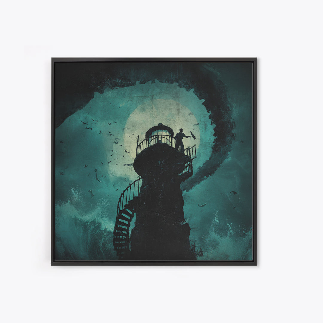 The Last Lighthouse Of Y’Ha-Nthlei, Square Wall Art, Spooky Home Decor, Canvas Print, Halloween Wall Decor, Gothic Home Decor