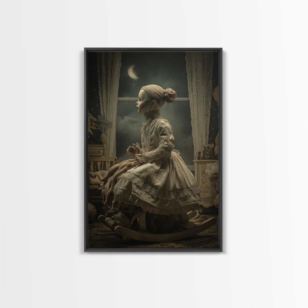 The Doll From Beyond The Void, Vertical Wall Art, Gothic Horror Wall Art, Framed Canvas Print, Halloween Wall Decor, Gothic Home Decor
