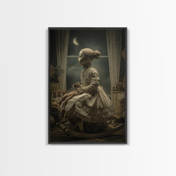 The Doll From Beyond The Void, Vertical Wall Art, Gothic Horror Wall Art, Framed Canvas Print, Halloween Wall Decor, Gothic Home Decor