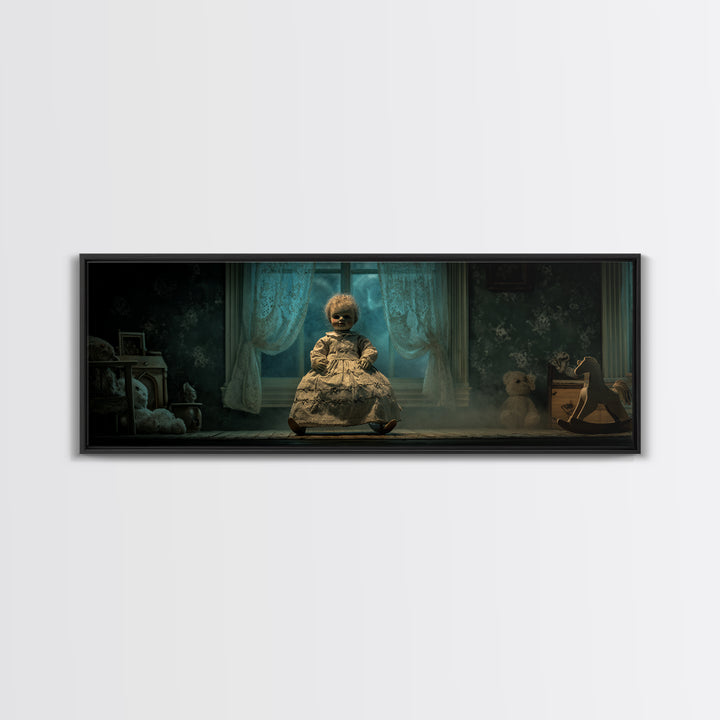 The Doll From Beyond The Void, Extra Wide Wall Art, Spooky Home Decor, Framed Canvas Print, Halloween Wall Decor, Gothic Home Decor