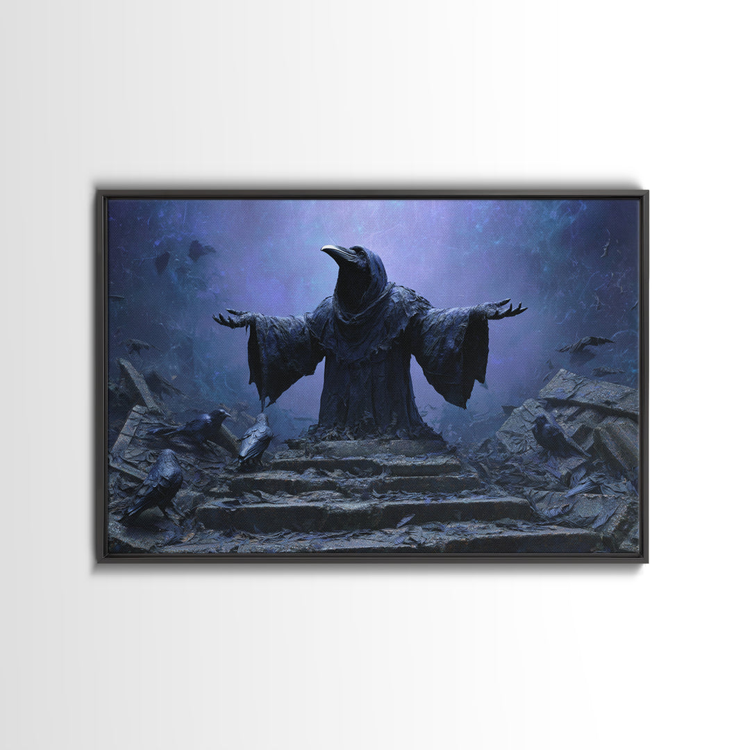 The Raven Sermon Of Leng, Landscape Wall Art, Spooky Home Decor, Framed Canvas Print, Halloween Wall Decor, Gothic Home Decor