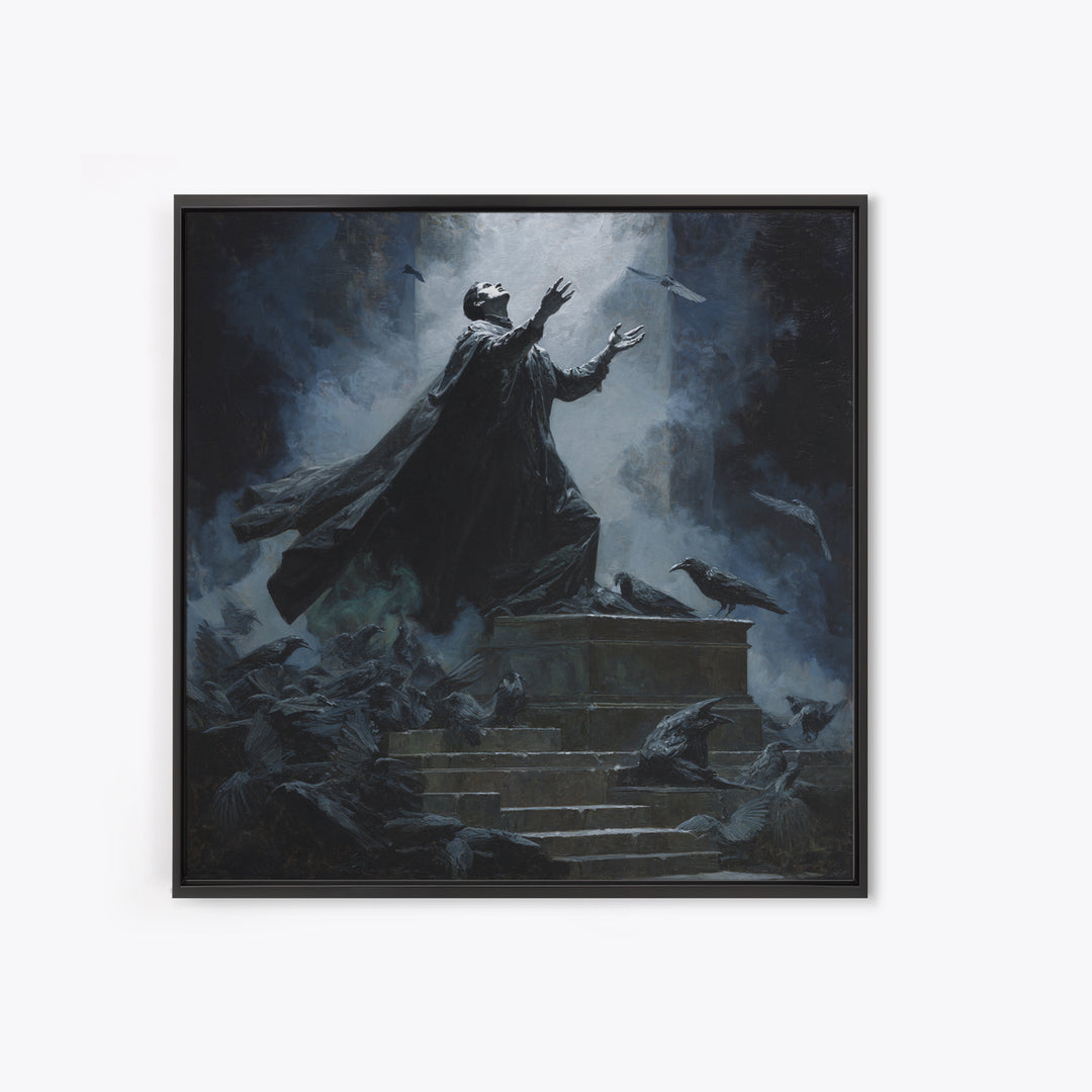 The Raven Sermon Of Leng, Square Wall Art, Dark Fantasy Wall Art, Framed Canvas Print, Halloween Wall Decor, Gothic Home Decor