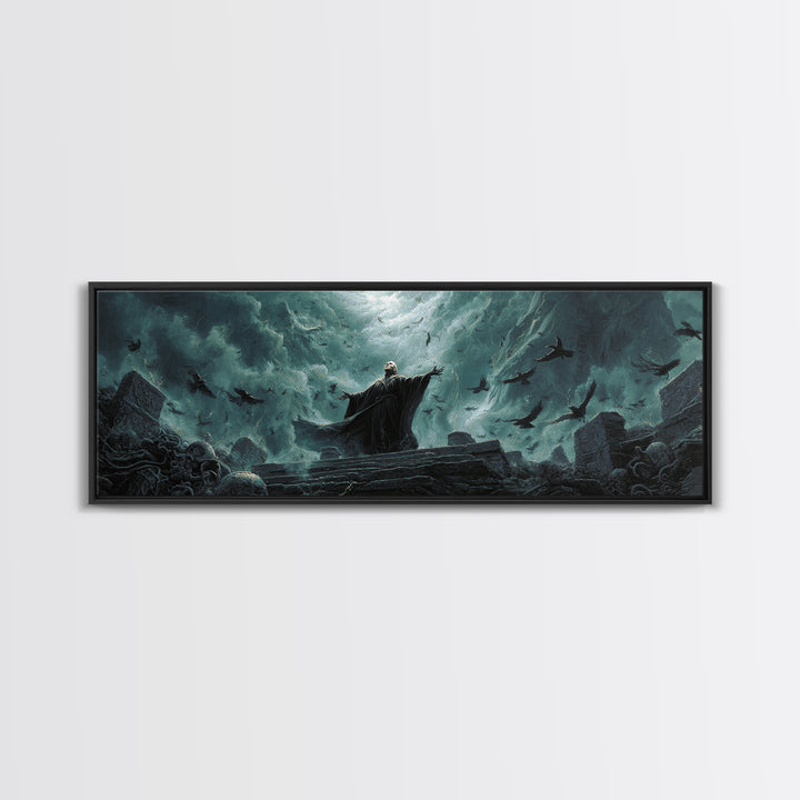 The Raven Sermon Of Leng, Extra Wide Wall Art, Cosmic Horror Wall Art, Framed Canvas Print, Halloween Wall Decor, Gothic Home Decor