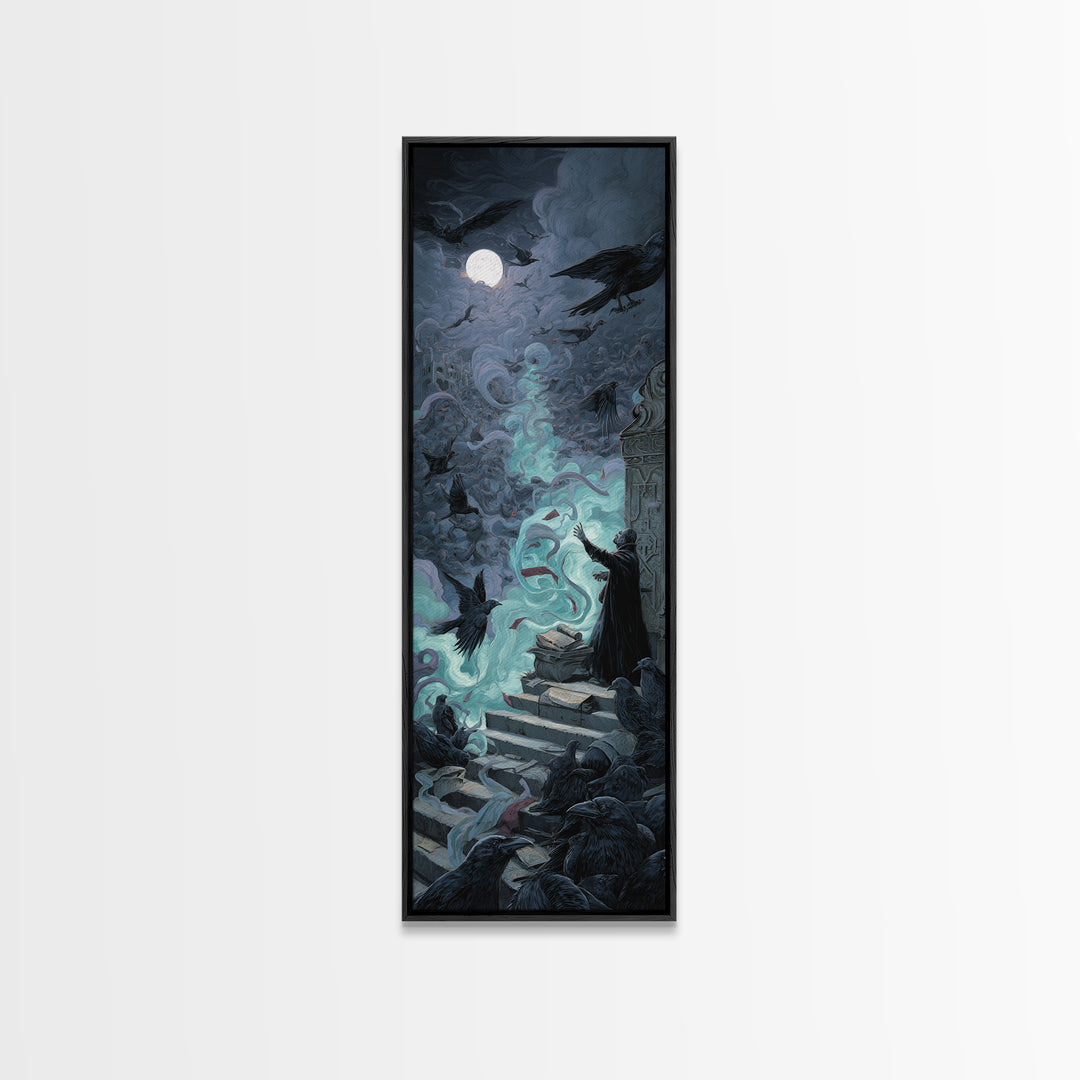 The Raven Sermon Of Leng, Tall Narrow Wall Art, Gothic Horror Wall Art, Canvas Print, Halloween Wall Decor, Gothic Home Decor