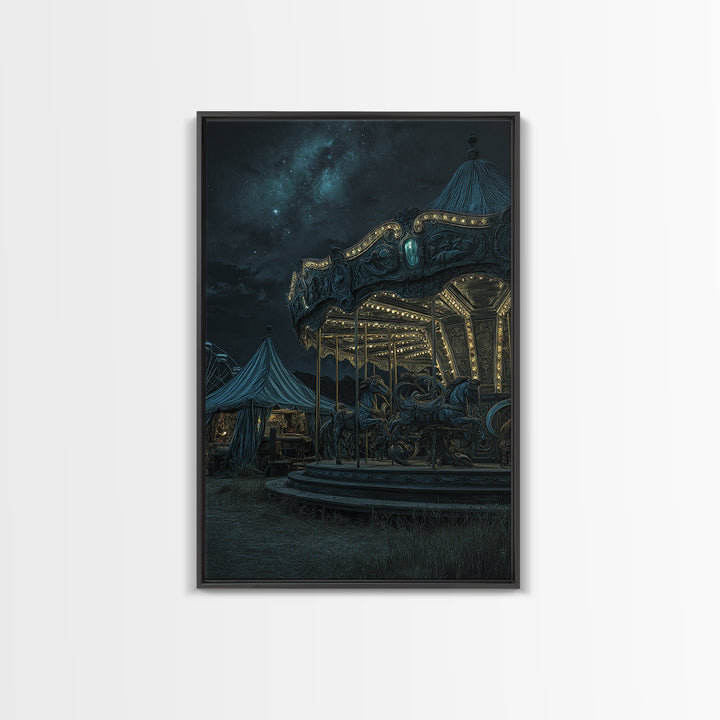 The Carousel Of Sleeping Planets, Vertical Wall Art, Dark Fantasy Wall Art, Framed Canvas Print, Halloween Wall Decor, Gothic Home Decor
