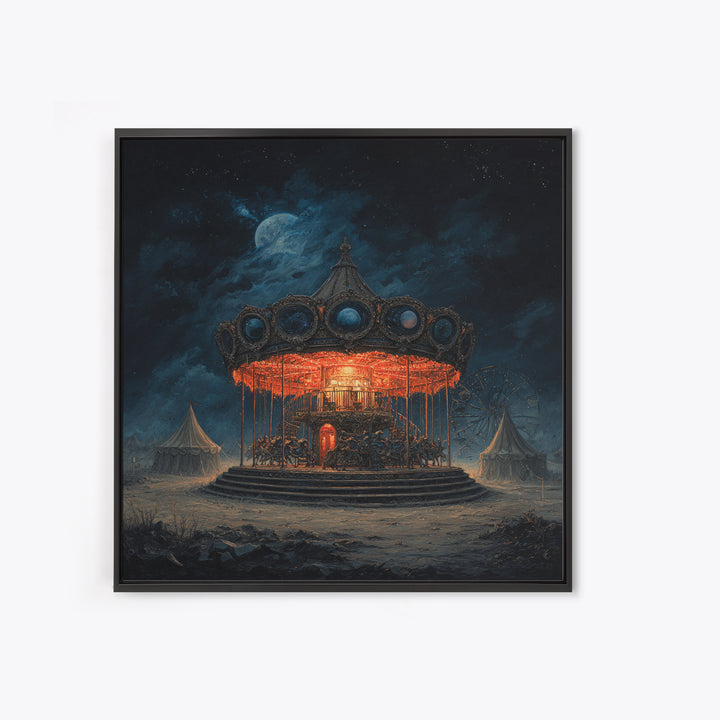 The Carousel Of Sleeping Planets, Square Wall Art, Haunted Gothic Art, Framed Canvas Print, Halloween Wall Decor, Gothic Home Decor